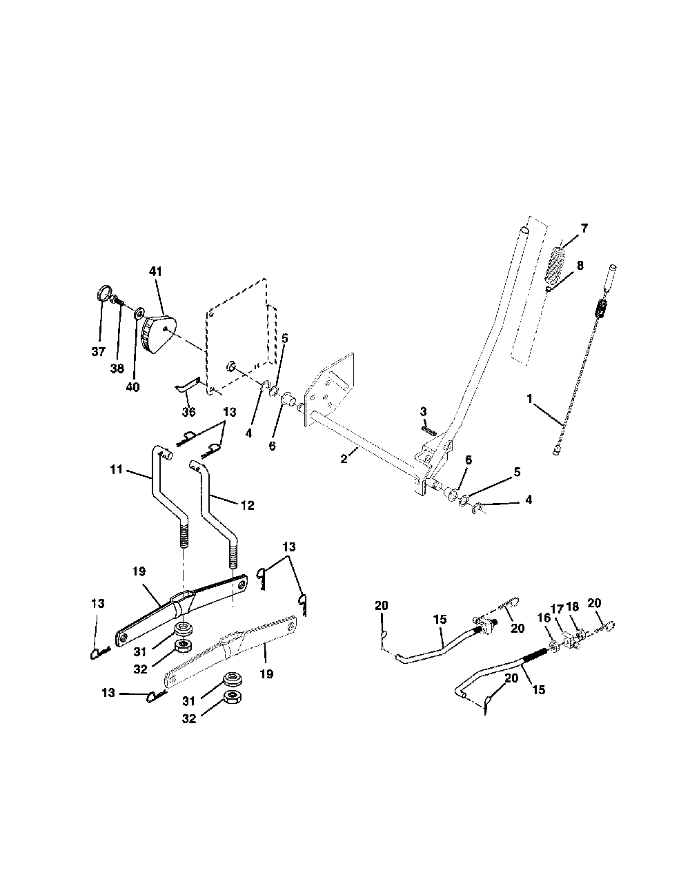 Mower lift Diagram and Parts List for 917279872  Poulan Lawn Tractor
