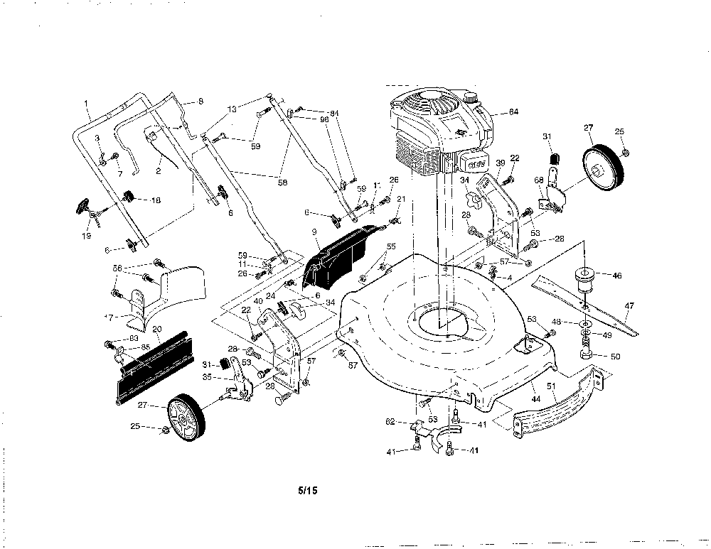 Engine/housing/handle Diagram and Parts List for PR625Y22RP-96142012601  Poulan Lawn Mower