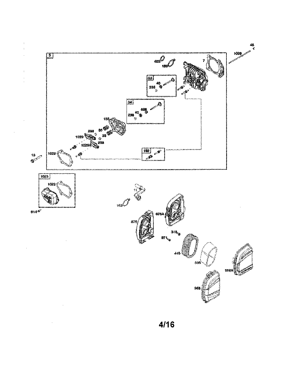 Air cleaner/cylinder head Diagram and Parts List for 96149000600  Poulan Lawn Mower