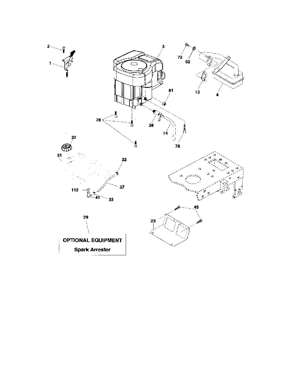 Engine Diagram and Parts List for 96012003001  Poulan Lawn Tractor
