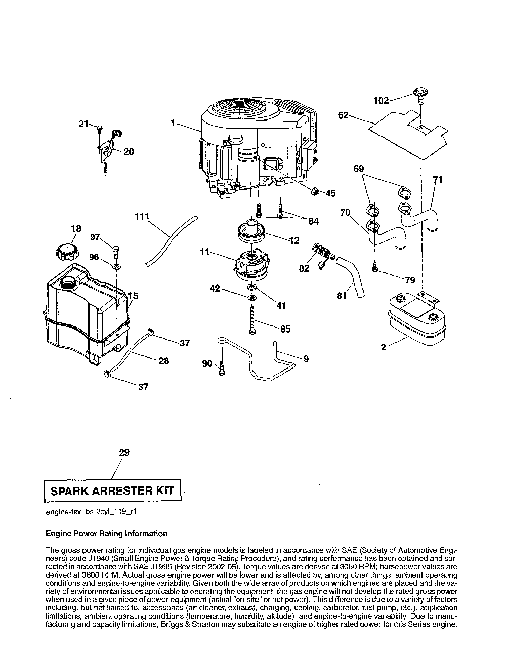 Engine Diagram and Parts List for PP24VA54-96046008000  Poulan Lawn Tractor