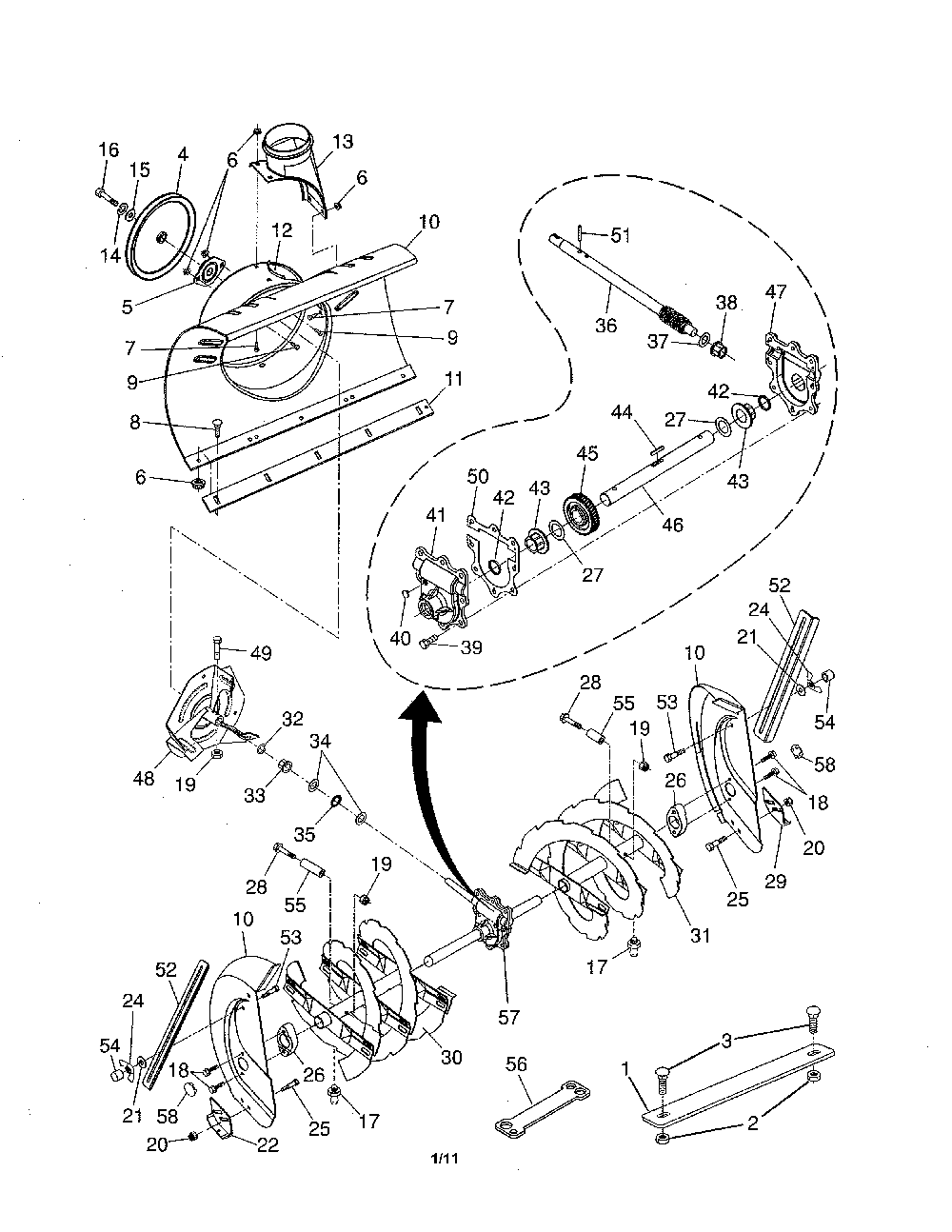 Auger & housing Diagram and Parts List for 96192001900  Poulan Snow Blower