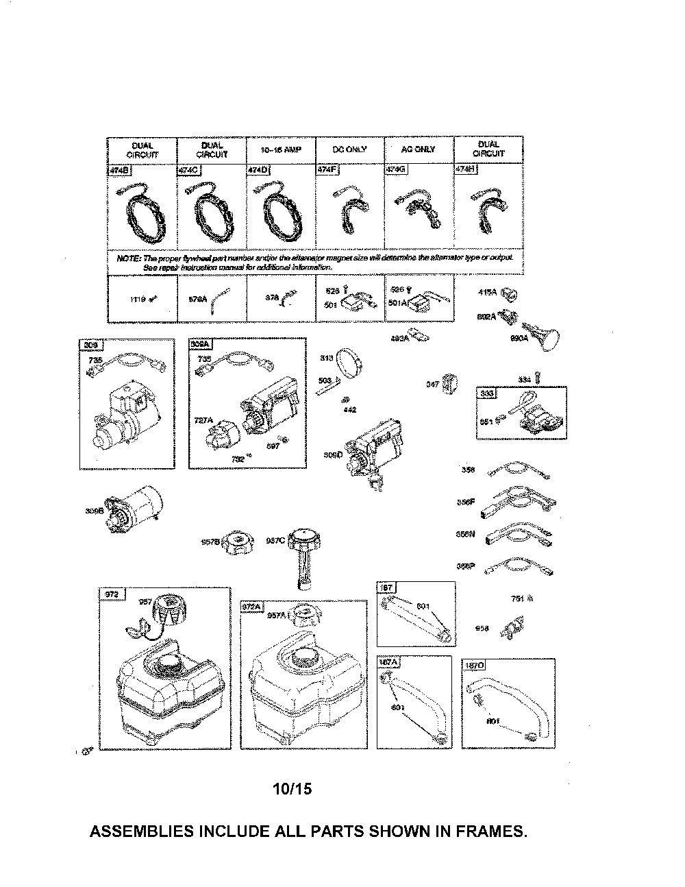 Alternator/fuel tank/motor-starter Diagram and Parts List for 96192008900  Poulan Snow Blower