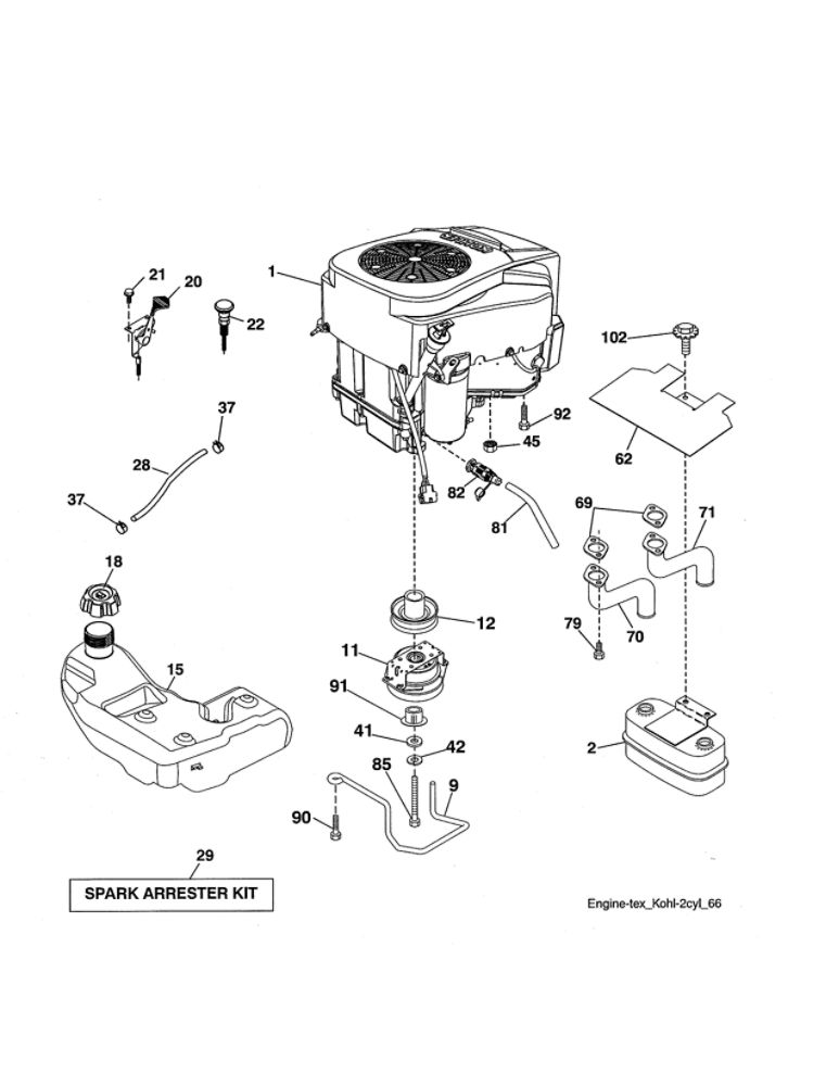 Engine Diagram and Parts List for 96042019400  Poulan Lawn Tractor