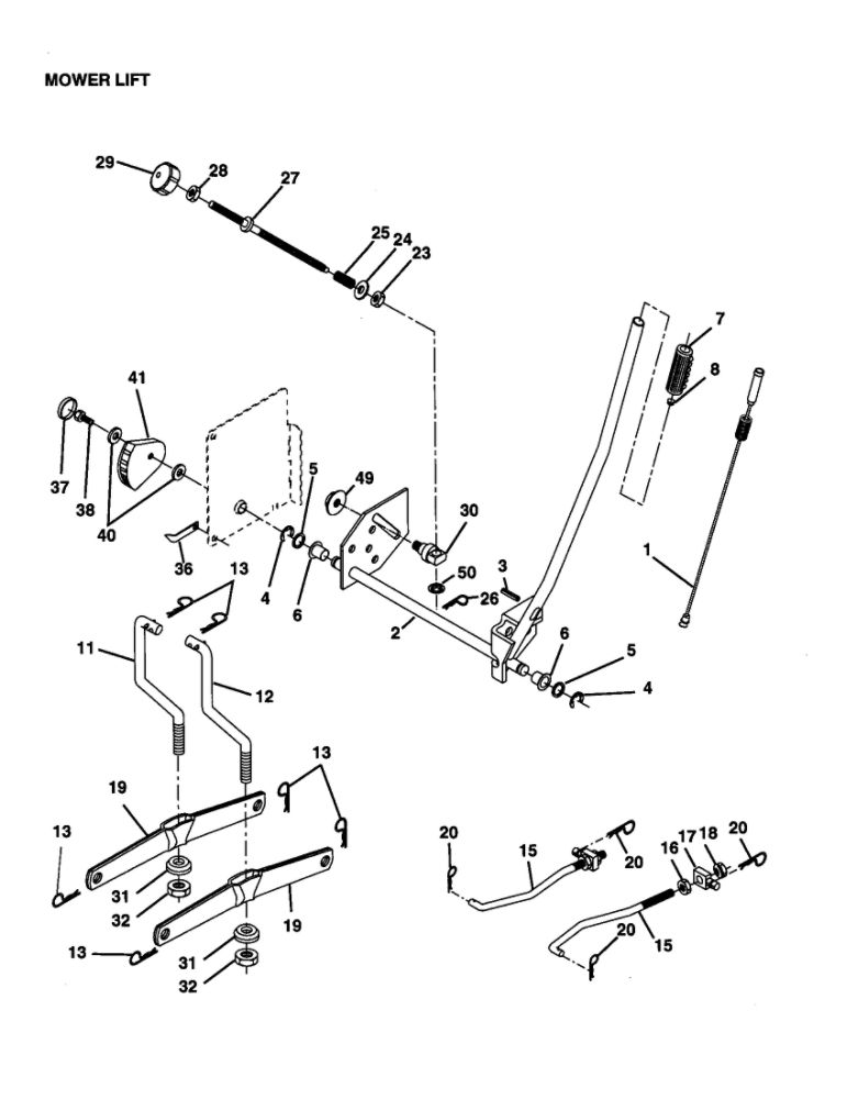 Mower Lift Diagram and Parts List for 917279820  Poulan Lawn Tractor