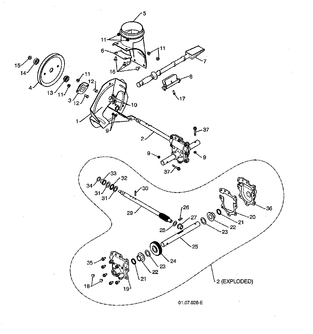 Impeller/gearbox Diagram and Parts List for 96198004600  Poulan Snow Blower