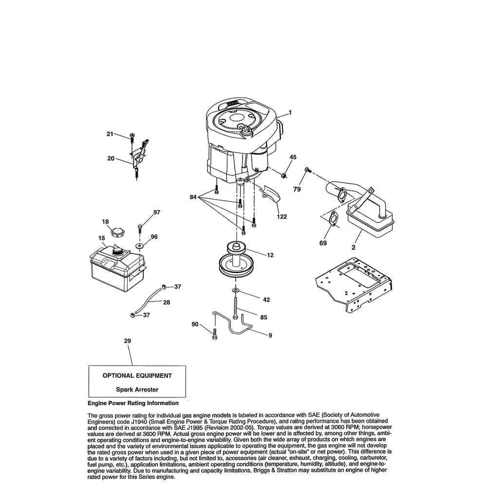 Engine Diagram and Parts List for PXT195G42 96046002200 Poulan Lawn Tractor