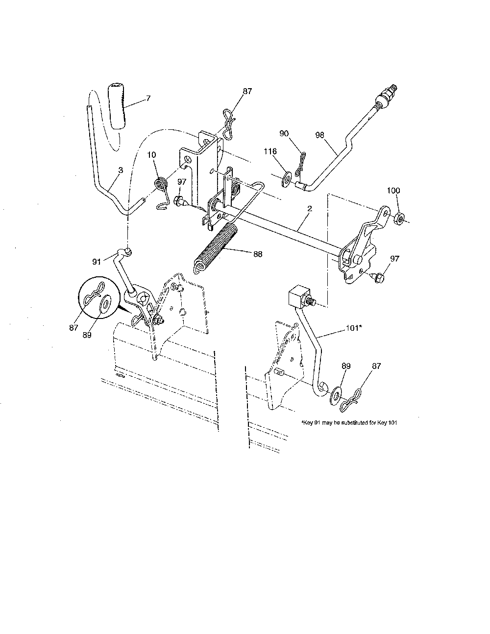 Mower lift Diagram and Parts List for PP175G42-96046007500  Poulan Lawn Tractor