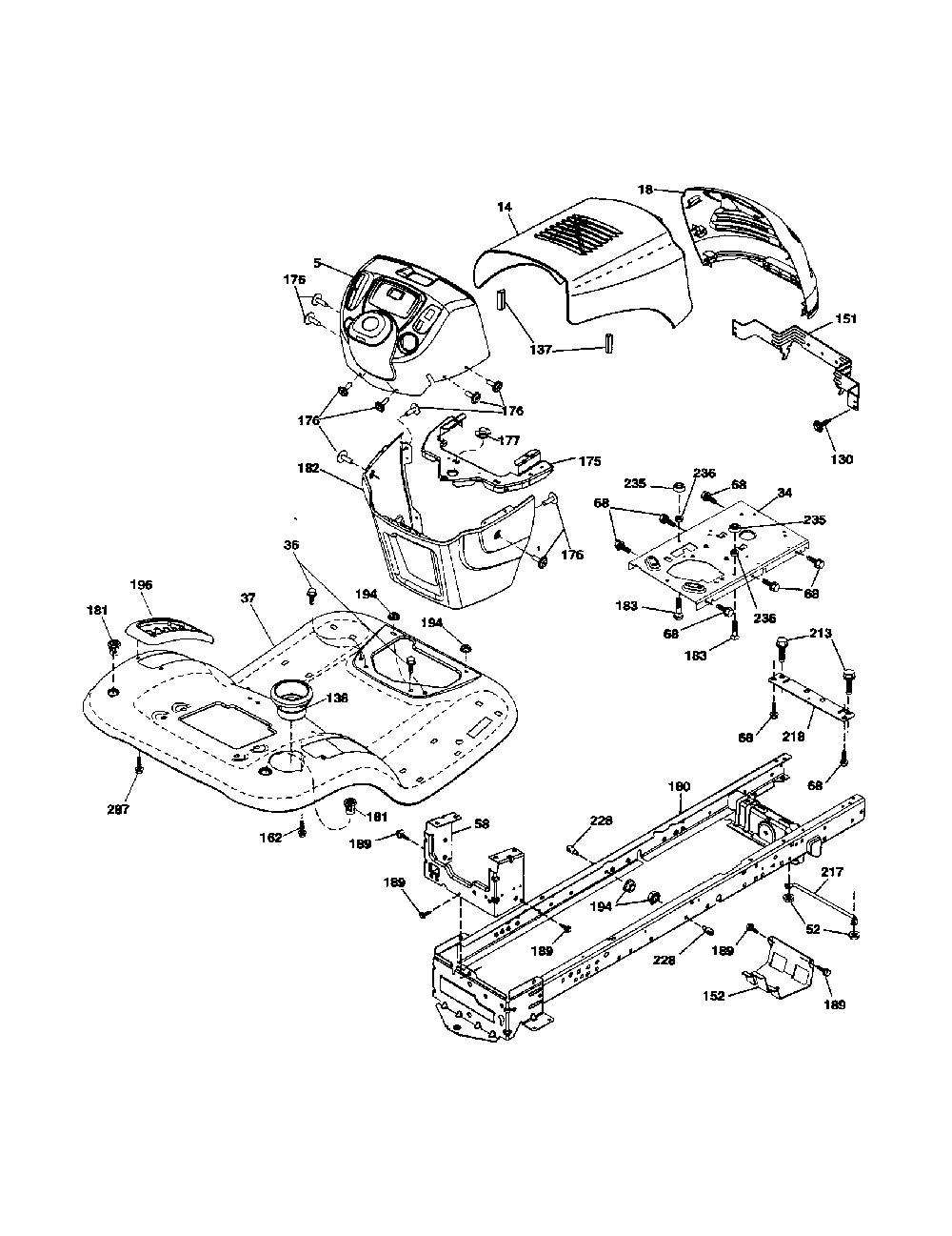 Chassis Diagram and Parts List for 96046001400  Poulan Lawn Tractor