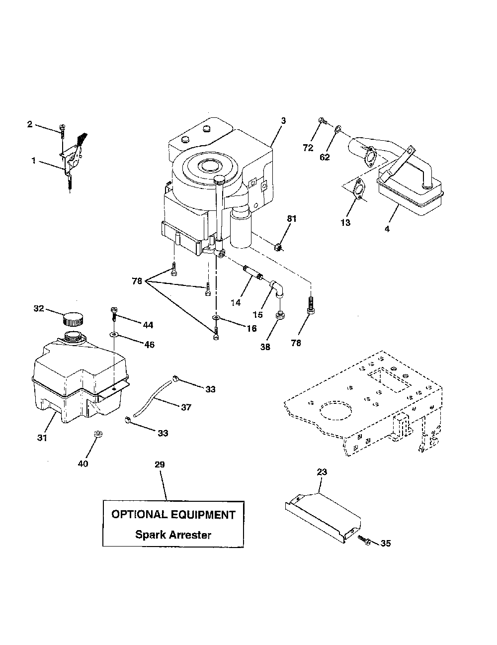 Engine Diagram and Parts List for 917279710  Poulan Lawn Tractor