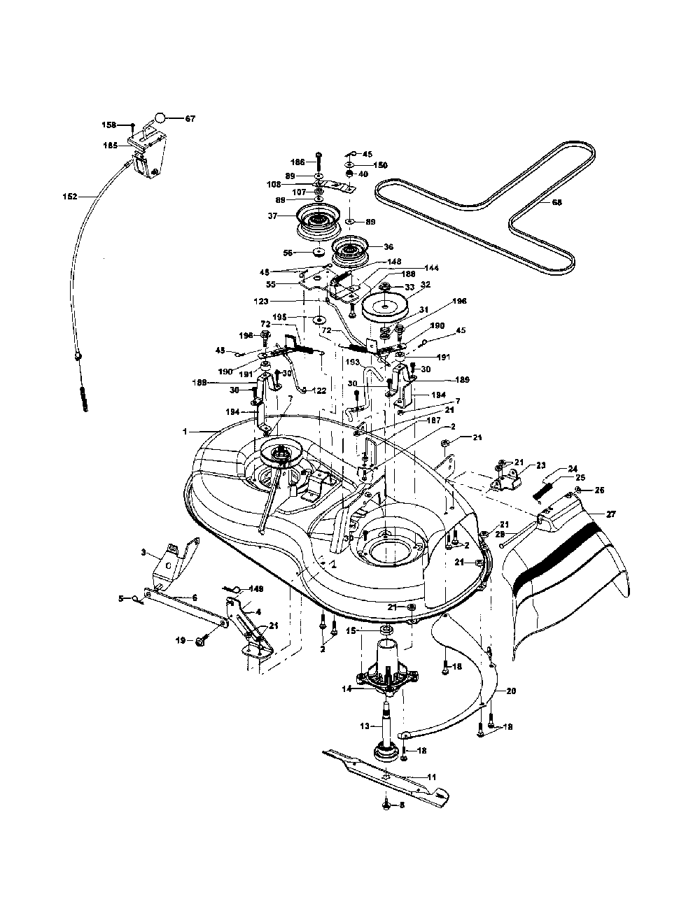 Mower deck Diagram and Parts List for 96012006800  Poulan Lawn Tractor