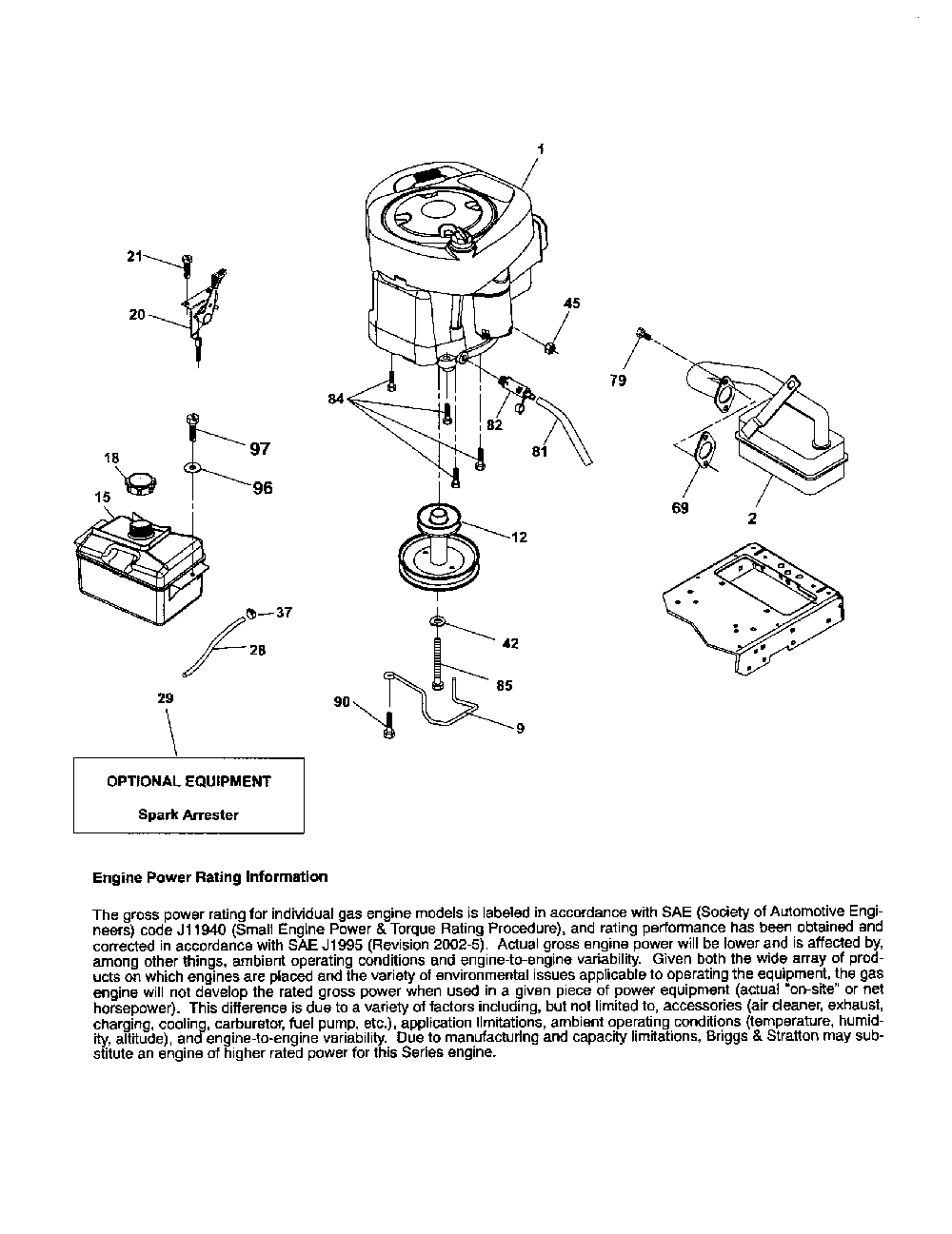 Engine Diagram and Parts List for 96042003604  Poulan Lawn Tractor