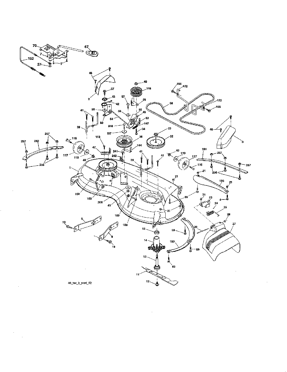 Mower deck Diagram and Parts List for PB20A46-96042016700  Poulan Lawn Tractor