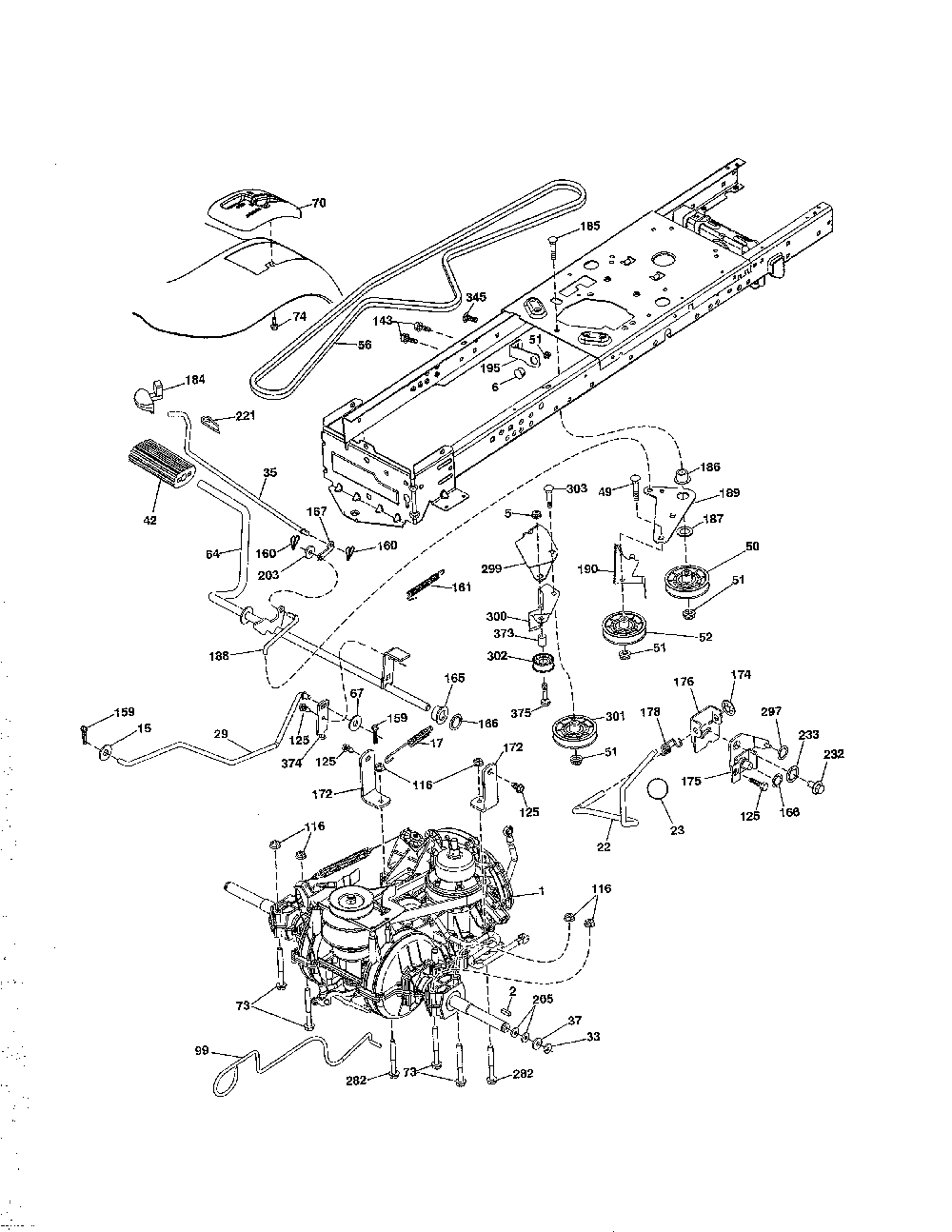 Drive Diagram and Parts List for PB175A46 96042015300 Poulan Lawn Tractor