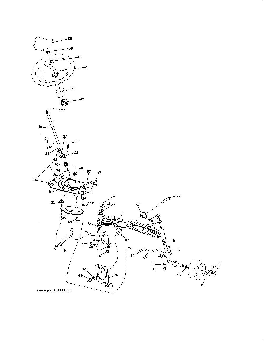 Steering Diagram and Parts List for 96042017300  Poulan Lawn Tractor
