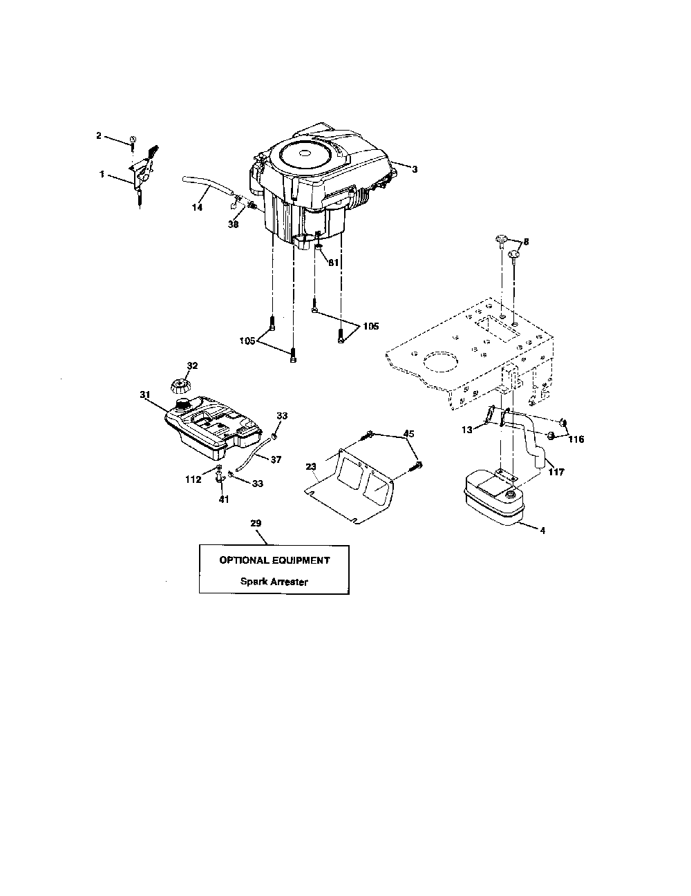 Engine Diagram and Parts List for 96012004100  Poulan Lawn Tractor