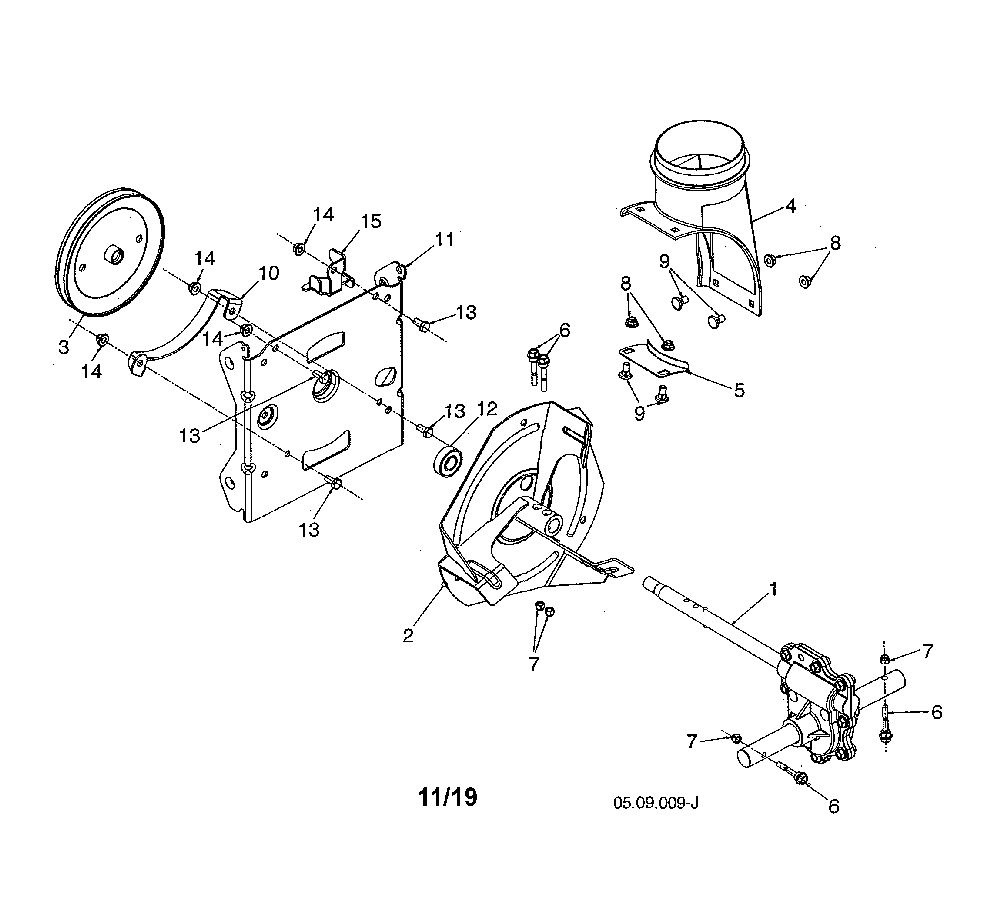 Impeller assembly/gearbox auger Diagram and Parts List for 96192009102  Poulan Snow Blower