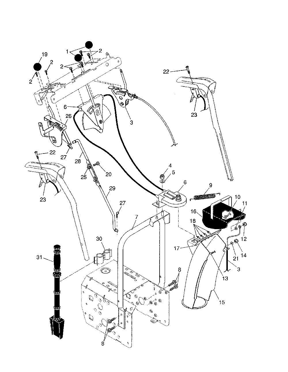 Control panel/discharge chute Diagram and Parts List for 96192000700  Poulan Snow Blower