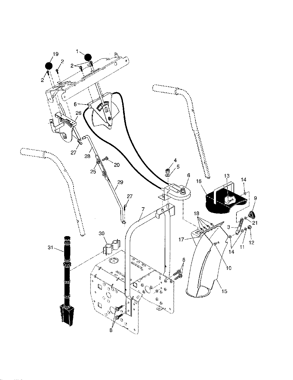Control panel/discharge chute Diagram and Parts List for 96192000301  Poulan Snow Blower