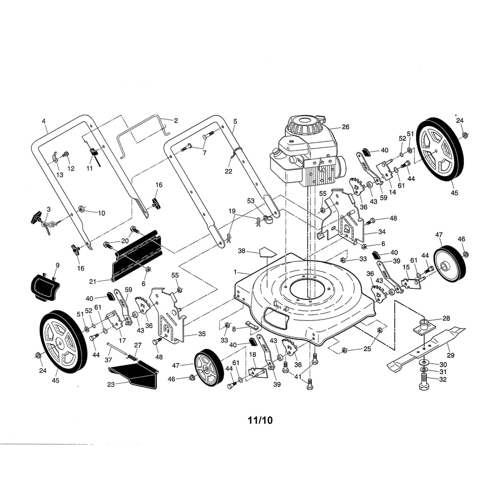 Lawn Mower Diagram and Parts List for PXT22H 96116000700 Poulan Lawn Mower