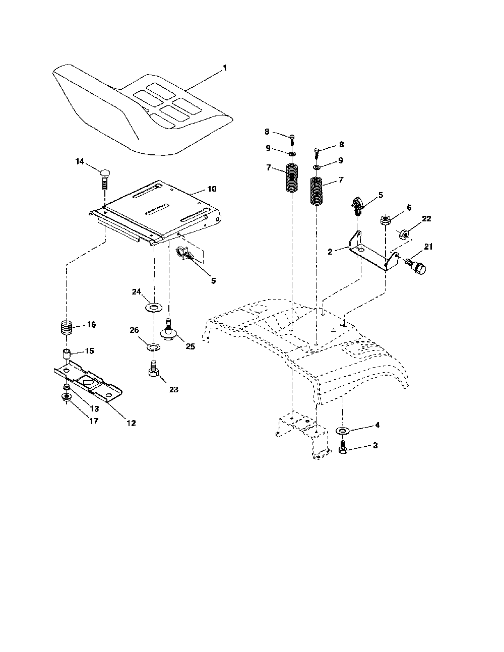 Seat Diagram and Parts List for 96061022200  Poulan Lawn Tractor