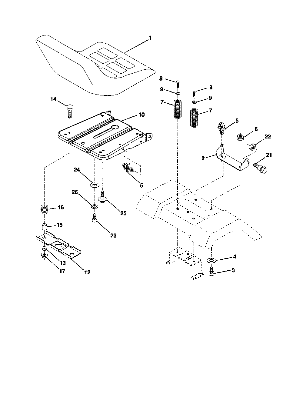 Seat Diagram and Parts List for 96016001900  Poulan Lawn Tractor