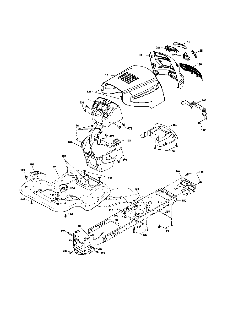Chassis Diagram and Parts List for 96042000900  Poulan Lawn Tractor