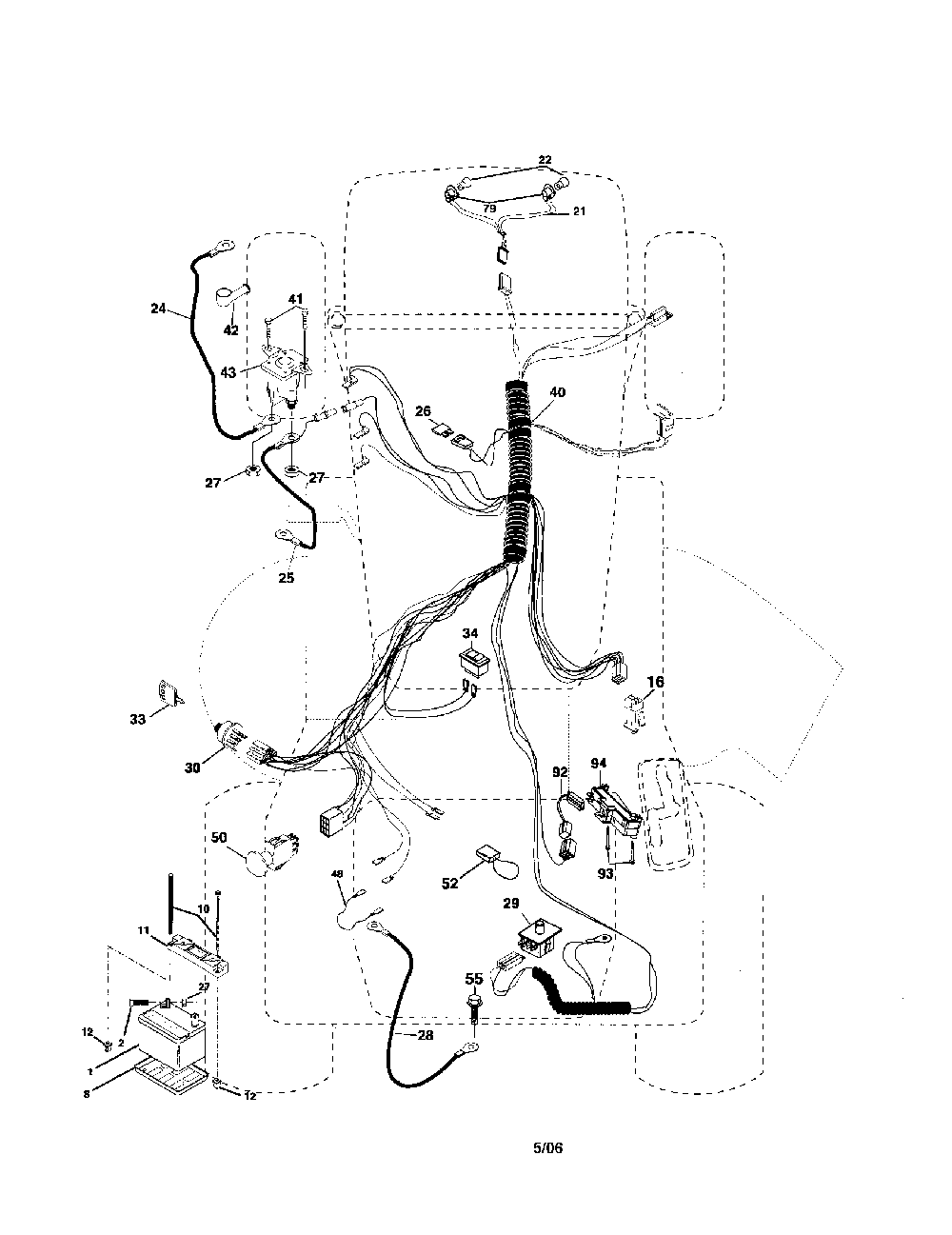Electrical Diagram and Parts List for 96012003000  Poulan Lawn Tractor