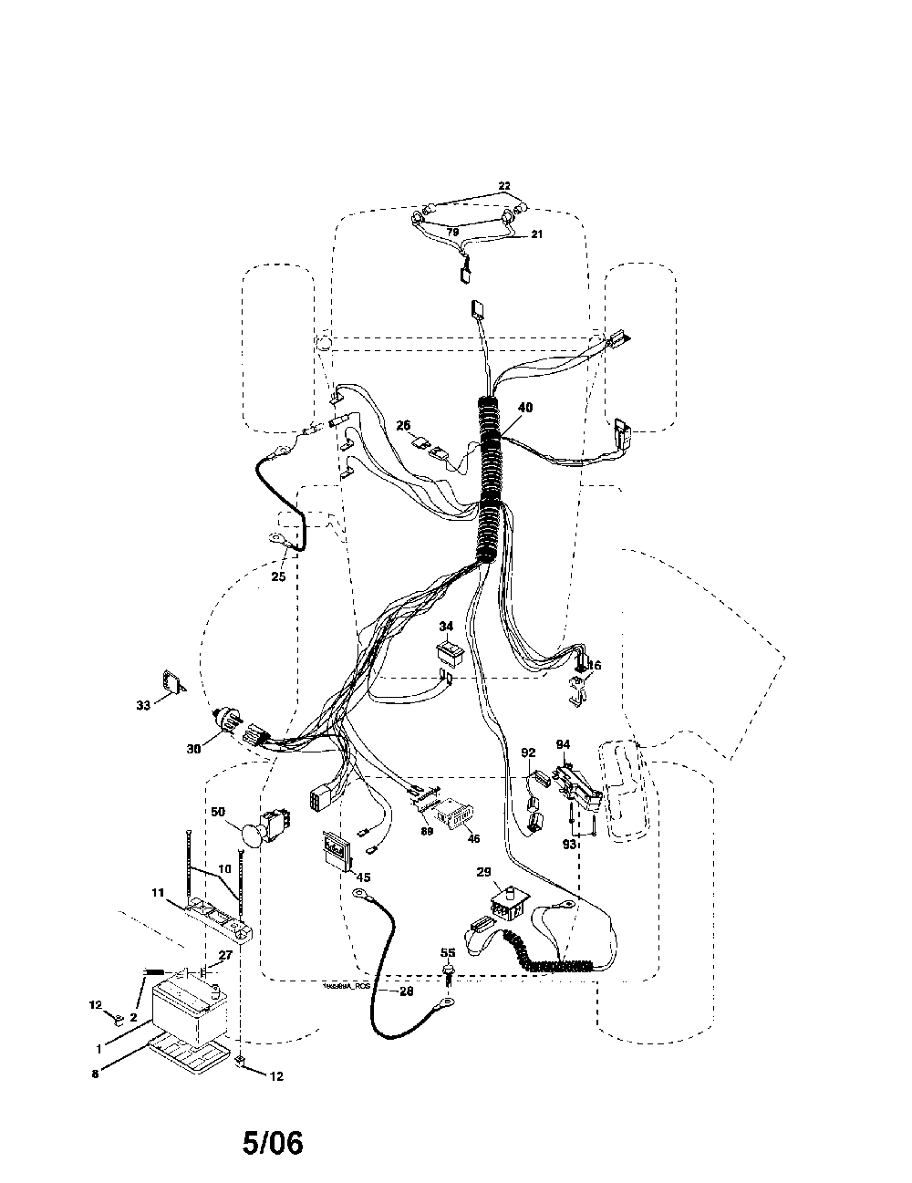 Electrical Diagram and Parts List for 96012002001  Poulan Lawn Tractor