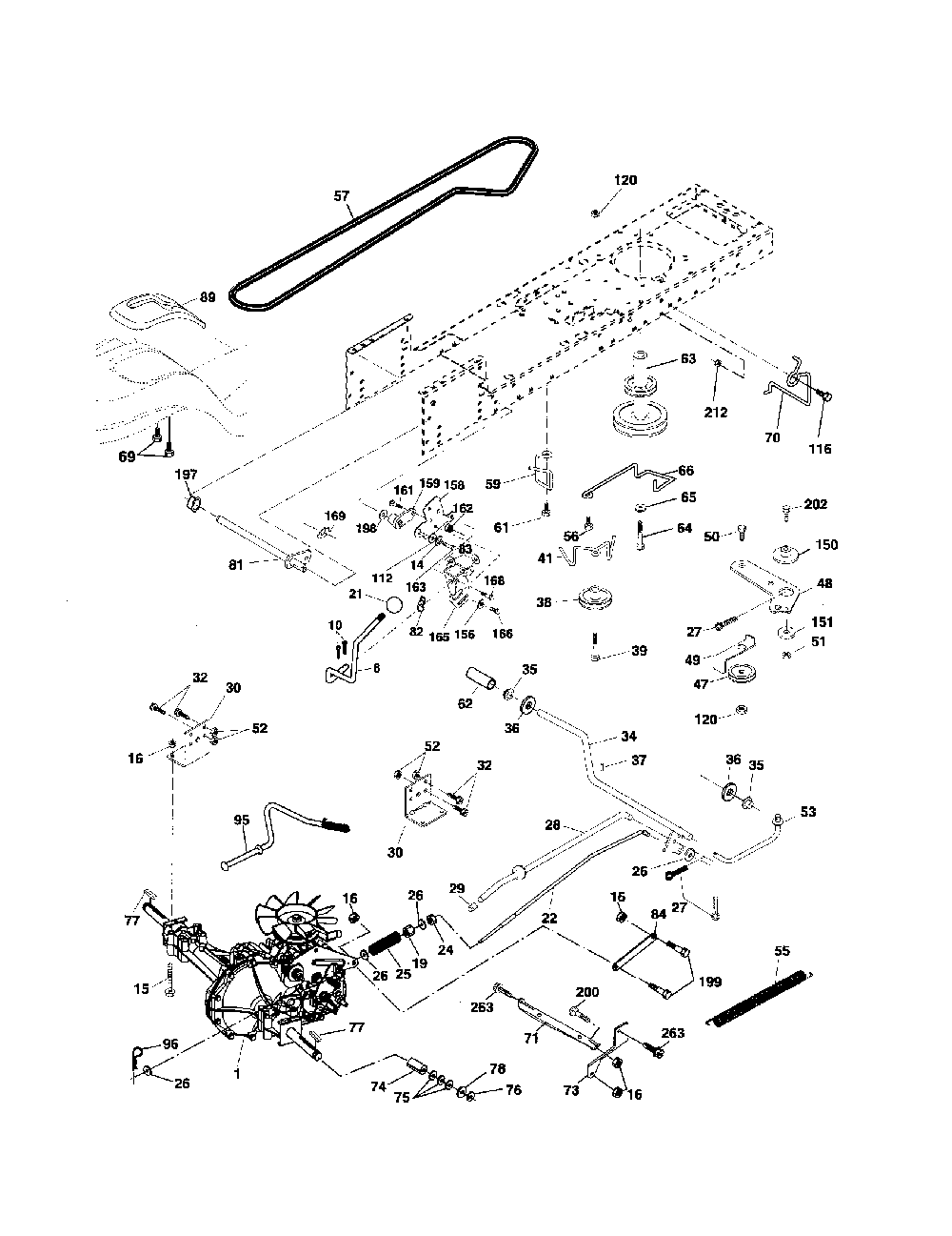 Drive Diagram and Parts List for HD21H42  Poulan Lawn Tractor