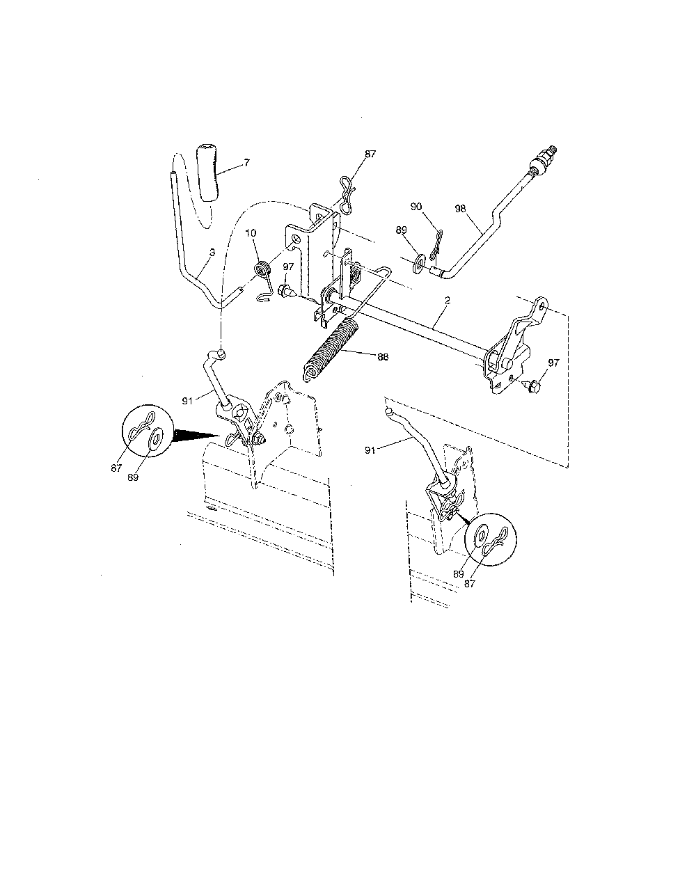 Mower lift Diagram and Parts List for PB175A46 96042015700 Poulan Lawn Tractor
