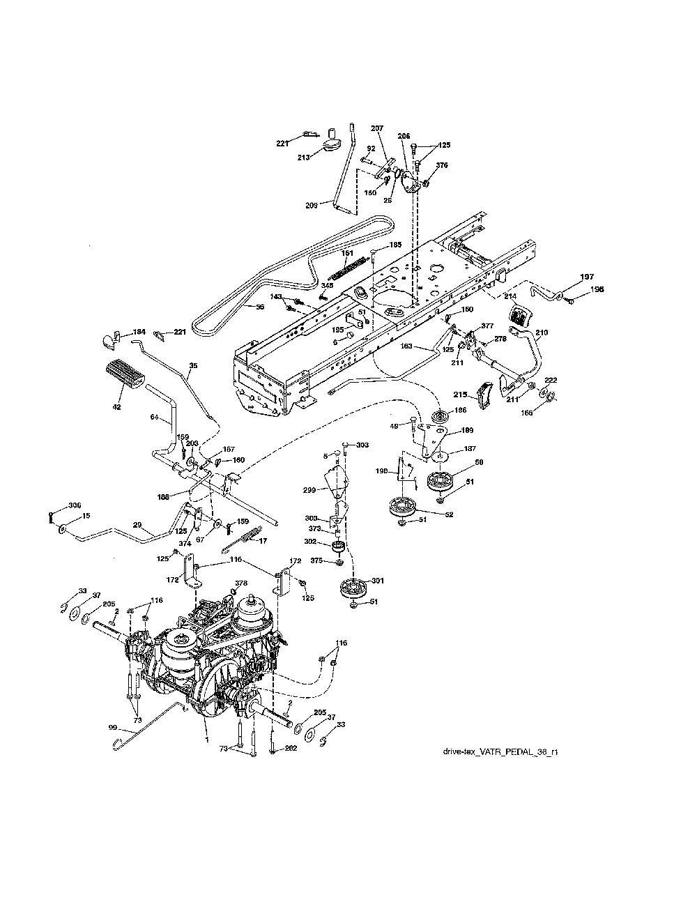 Drive Diagram and Parts List for 96042019300  Poulan Lawn Tractor