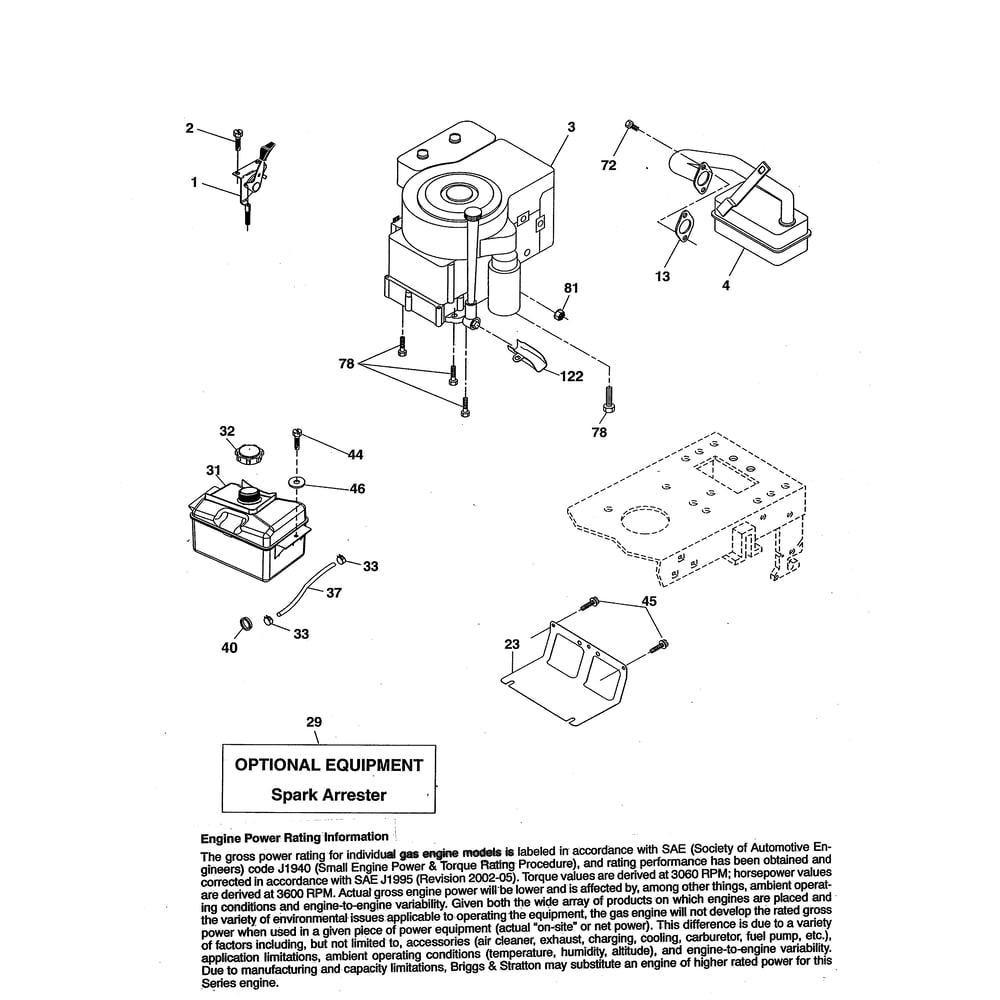 Engine Diagram and Parts List for PXT175G42 96016002400 Poulan Lawn Tractor