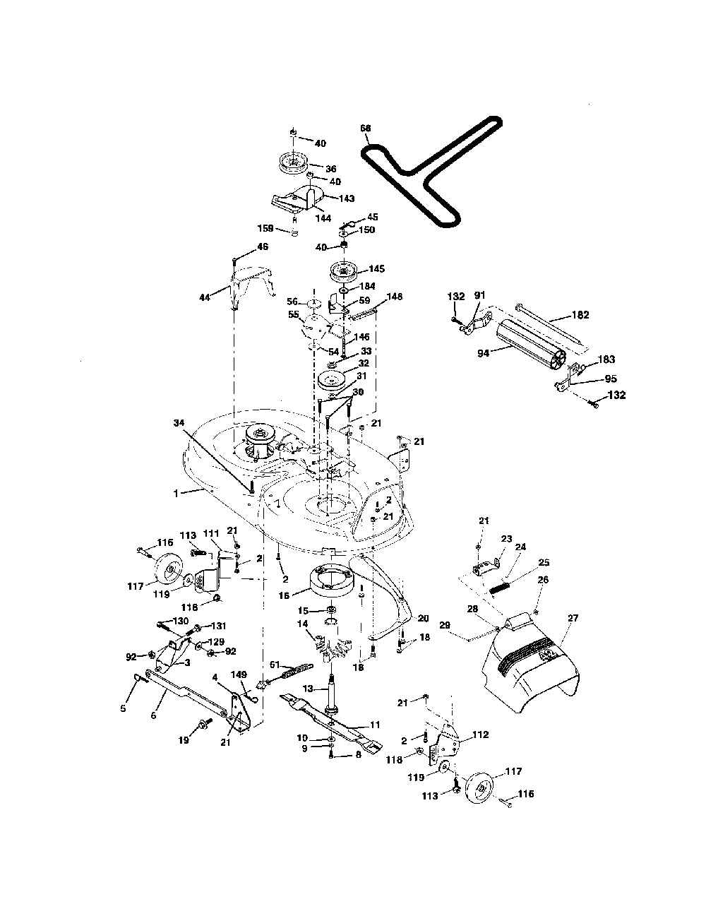 Mower deck Diagram and Parts List for 96012003001  Poulan Lawn Tractor
