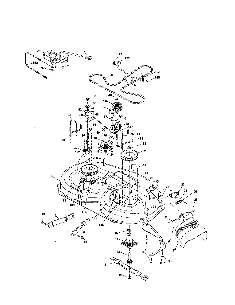 Mower deck Diagram and Parts List for 96046007600  Poulan Lawn Tractor