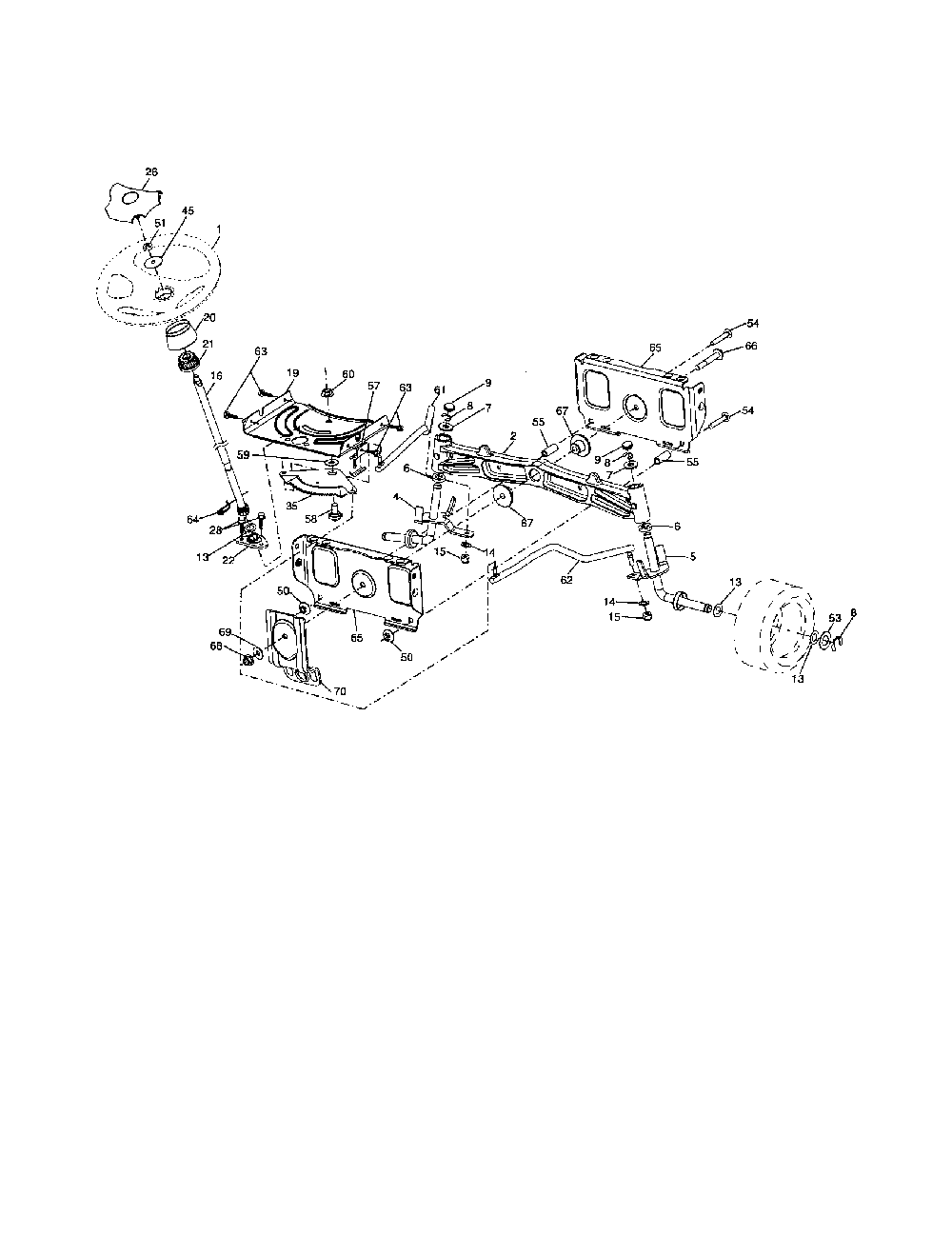Steering assembly Diagram and Parts List for 96042000500  Poulan Lawn Tractor