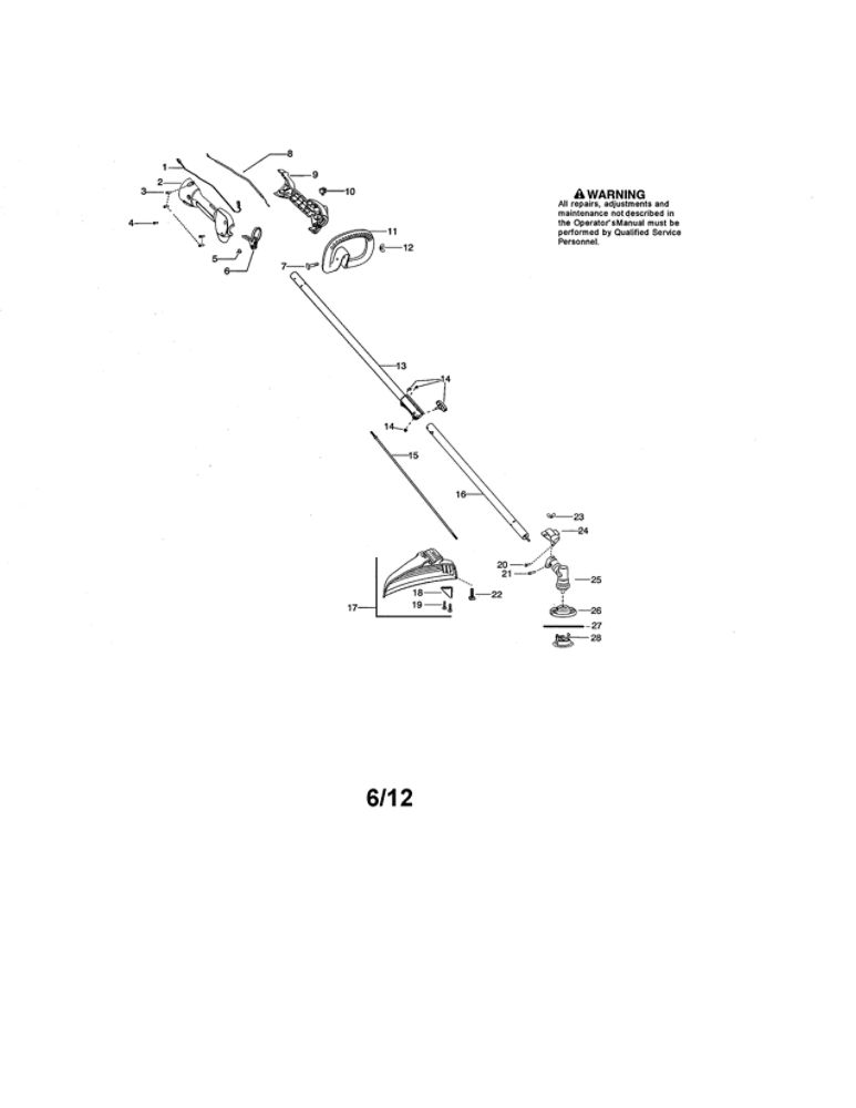 Drive Shaft/Handle/Shield Diagram and Parts List for PP133 TYPE 2 Poulan Trimmer