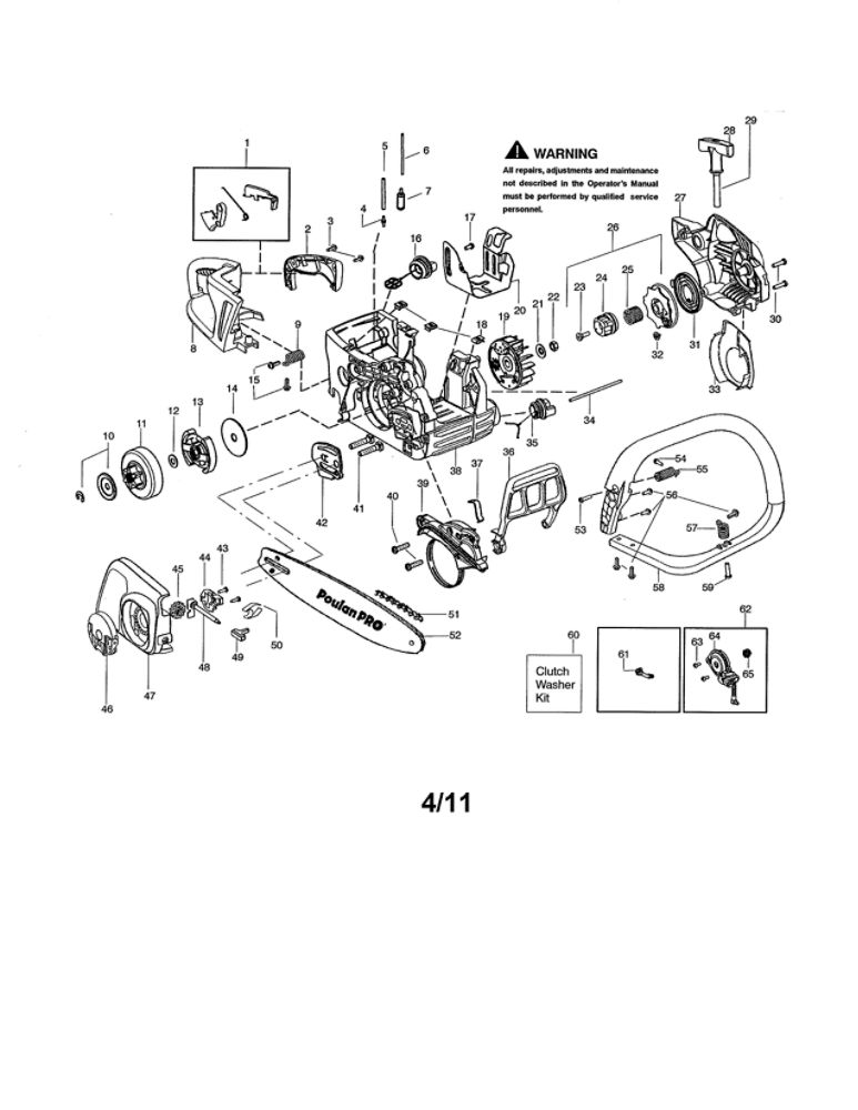 Chassis/Bar/Handle Diagram and Parts List for PP4218AVX TYPE 2 Poulan Chainsaw