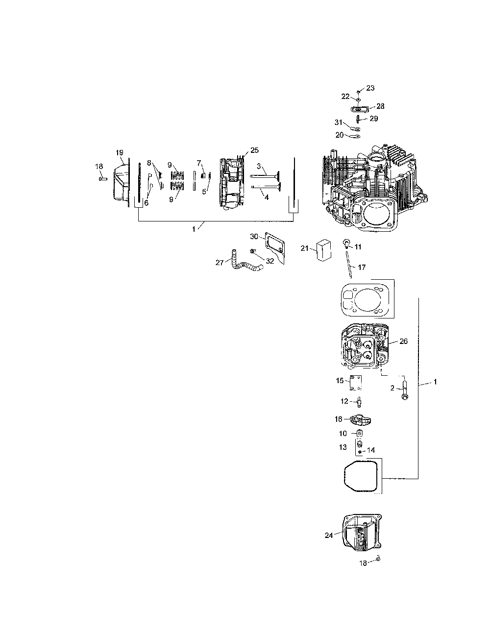 Cylinder head Diagram and Parts List for PP22KA42-96042019400  Poulan Lawn Tractor