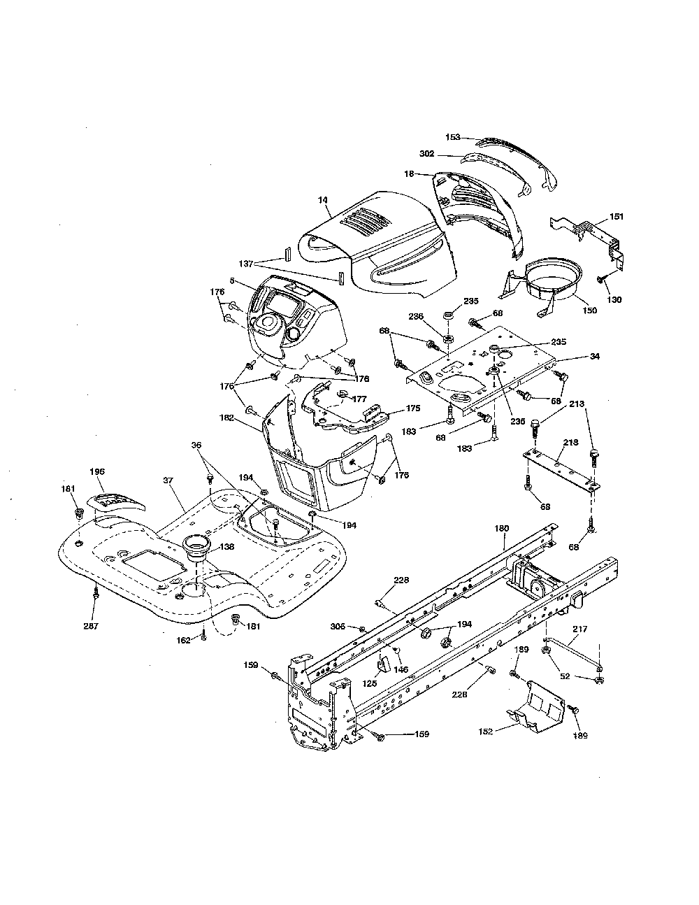 Chassis Diagram and Parts List for PP175G42-96046007500  Poulan Lawn Tractor