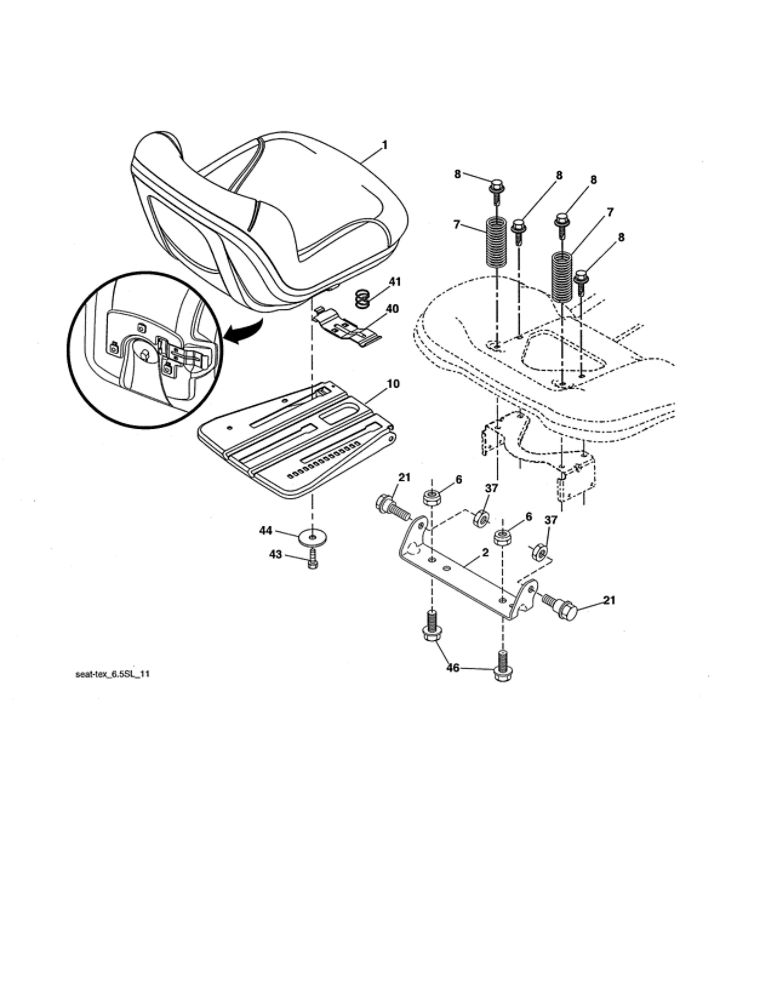 Seat Assembly Diagram and Parts List for 96042019400  Poulan Lawn Tractor