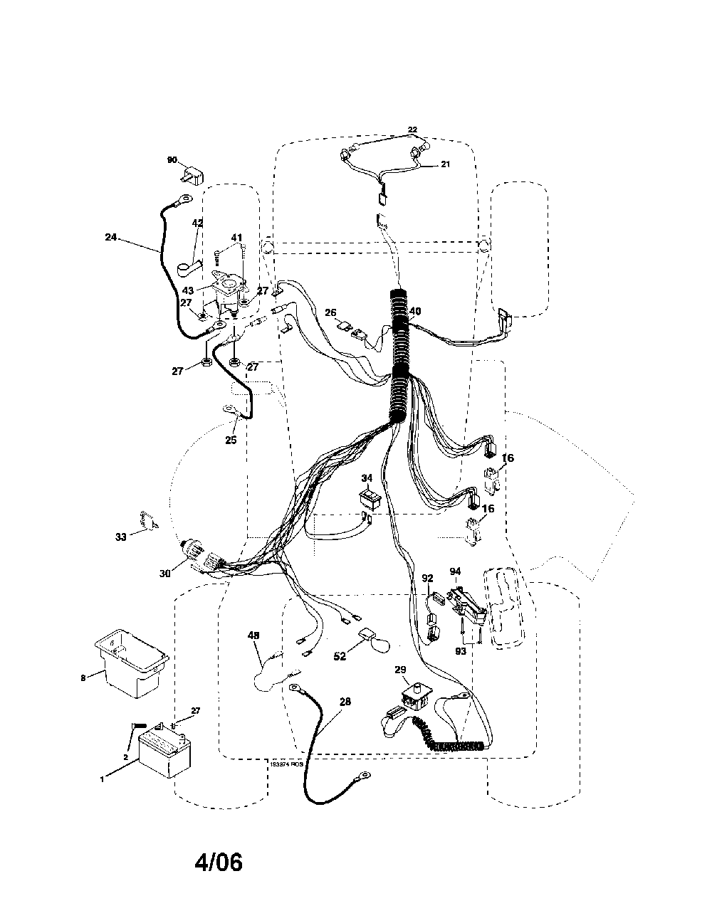 Electrical Diagram and Parts List for 96012000402  Poulan Lawn Tractor