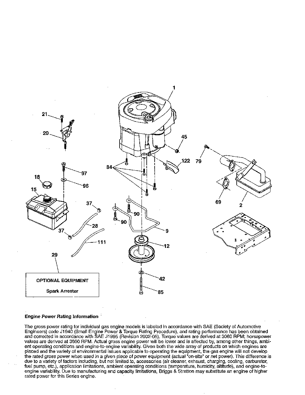 Engine Diagram and Parts List for PP175G42-96046007500  Poulan Lawn Tractor