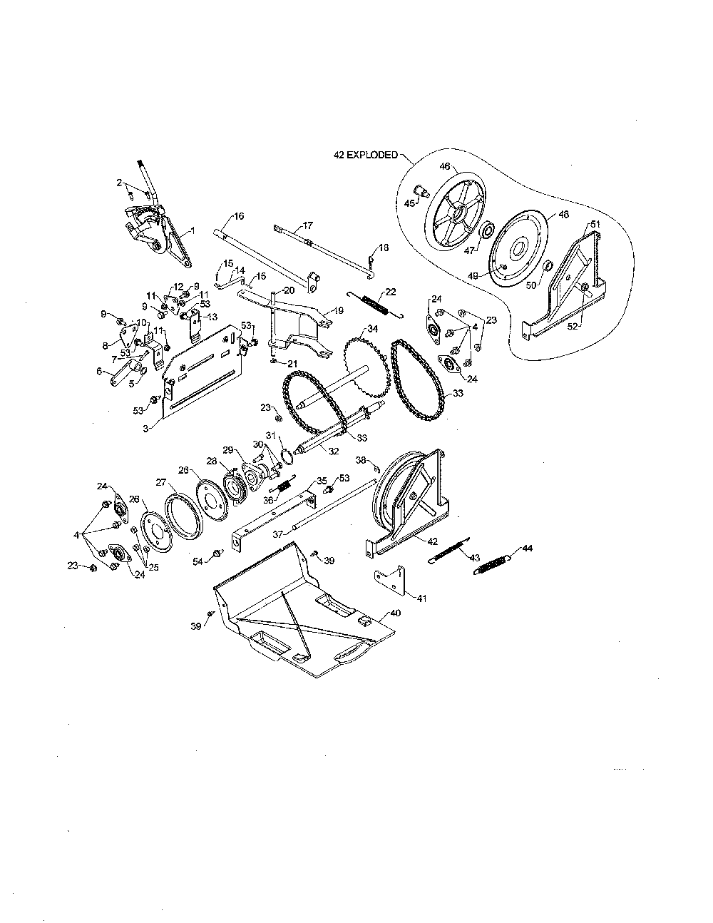 Drive Diagram and Parts List for 96198004600  Poulan Snow Blower