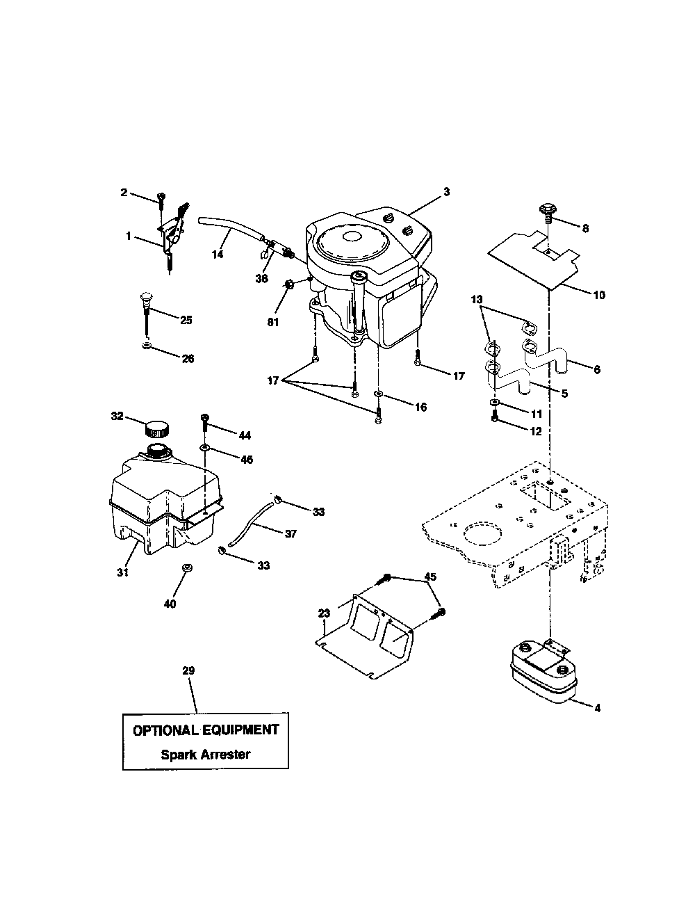 Engine Diagram and Parts List for PR20H42STB  Poulan Lawn Tractor