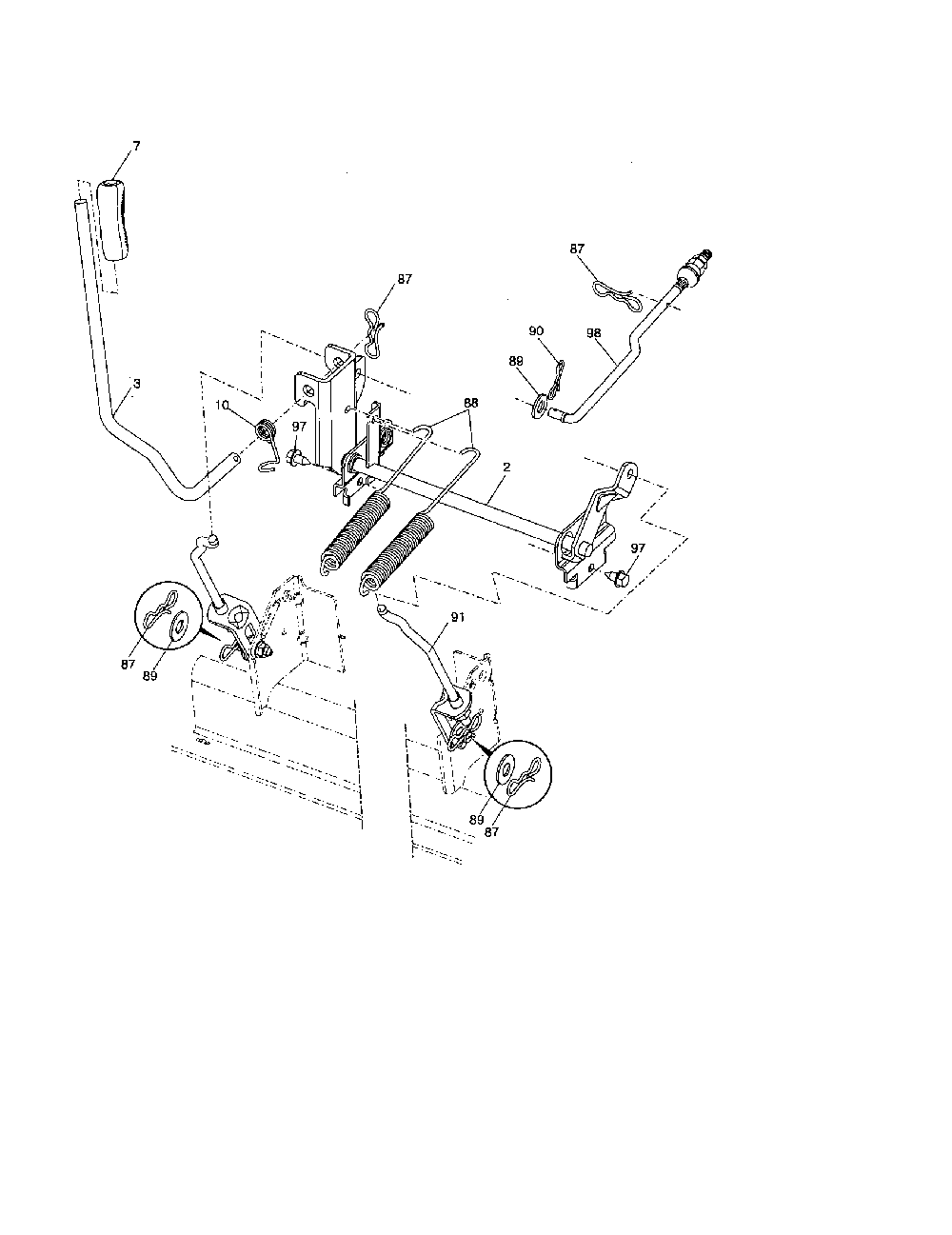 Mower lift Diagram and Parts List for 96042000600  Poulan Lawn Tractor
