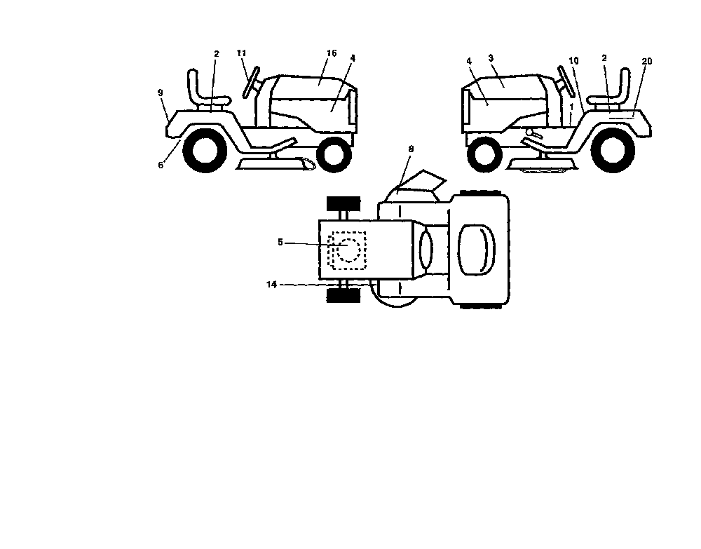 Decals Diagram and Parts List for PR20H42STB  Poulan Lawn Tractor