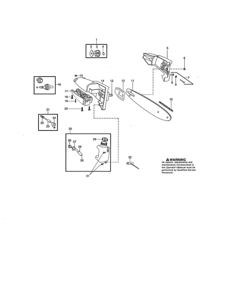 Oil Tank/Bar/Gear Diagram and Parts List for PP338PT TYPE 1 Poulan Trimmer