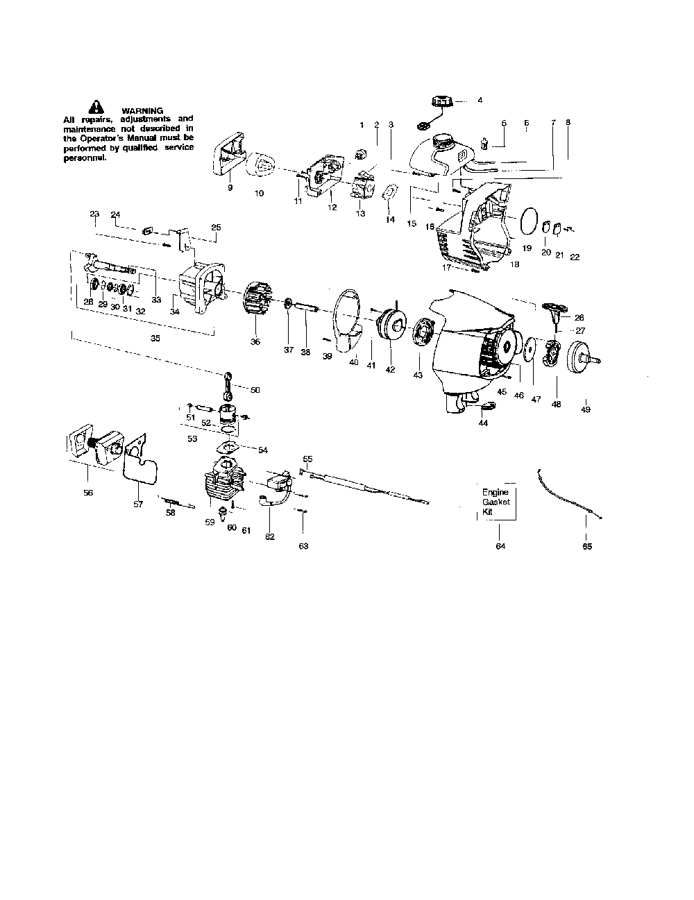 Cylinder/crankshaft/crankcase Diagram and Parts List for PP446-2005  Poulan Pole Saw