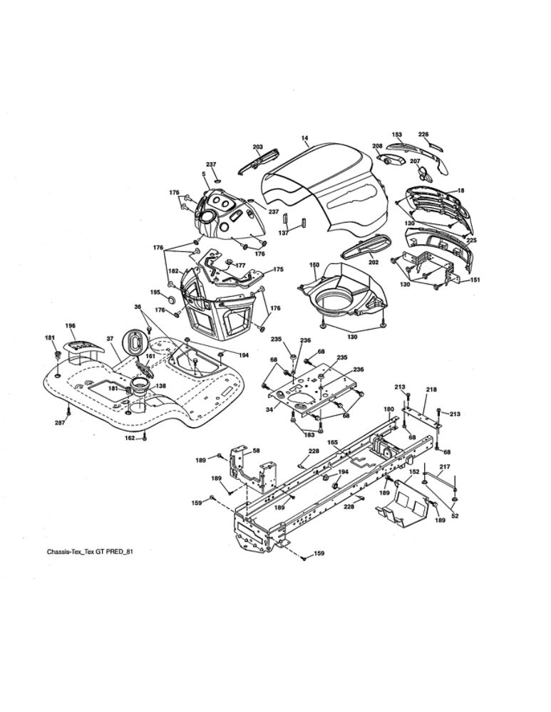 Chassis Diagram and Parts List for 96042019400  Poulan Lawn Tractor